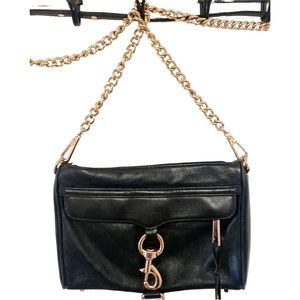 Rebecca Minkoff Mini MAC Black Leather Crossbody Bag with Gold Hardware
